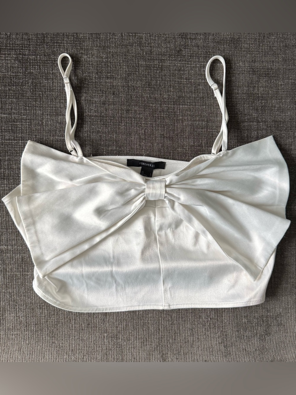 Forever 21 White Satin Bow-Front Cropped Cami